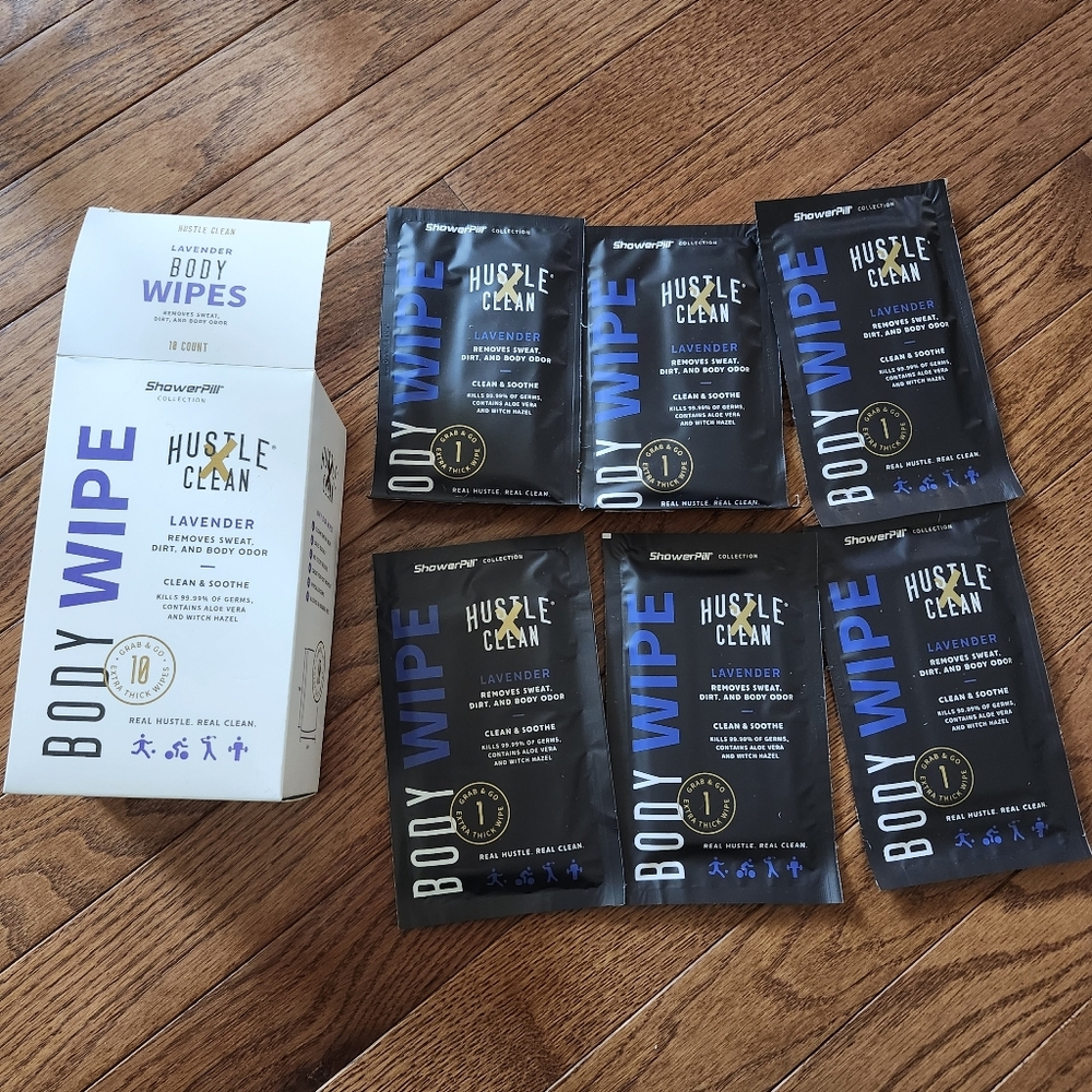 Hustle Clean The Body Wipe, Lavender Scent 6 Individually Wrapped